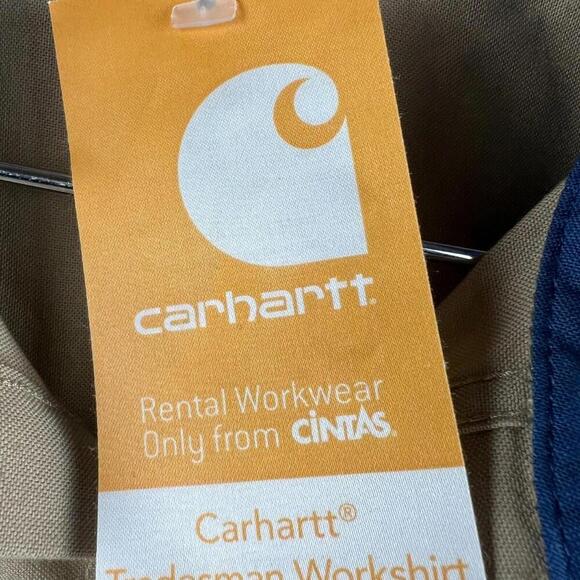 Carhartt Cintas Tradesman Workshirt 384 Khaki Button Down Shirt Men's M Workwear - Picture 6 of 8